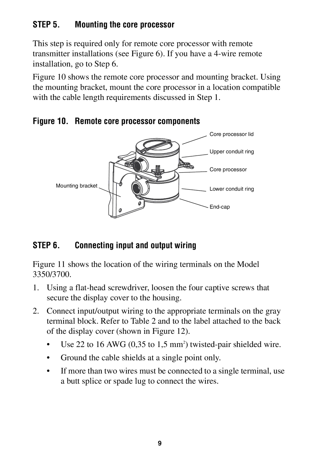 Emerson 3700, 3350 installation instructions Mounting the core processor, Connecting input and output wiring 