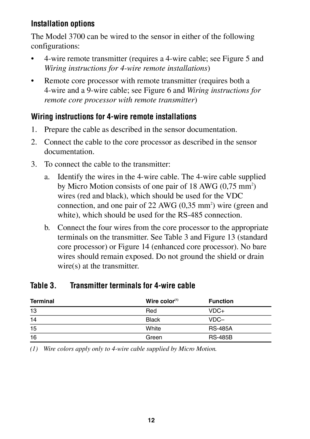 Emerson 3350, 3700 installation instructions Installation options, Wiring instructions for 4-wire remote installations 