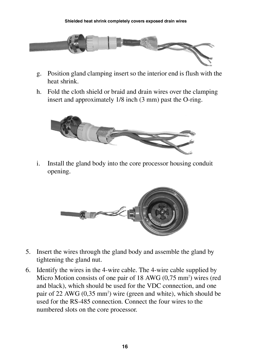 Emerson 3350, 3700 installation instructions Shielded heat shrink completely covers exposed drain wires 