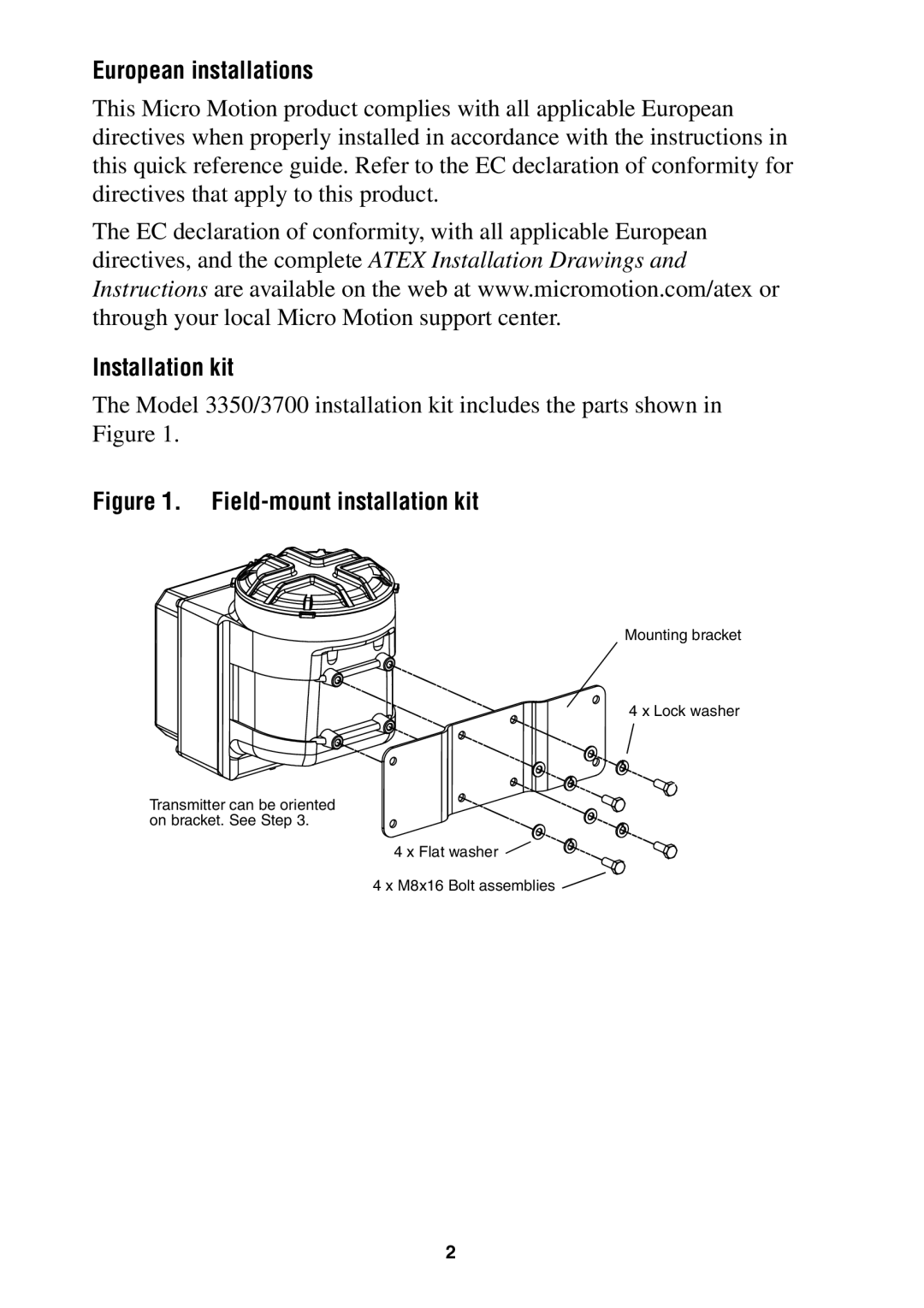 Emerson 3350, 3700 installation instructions European installations, Installation kit 