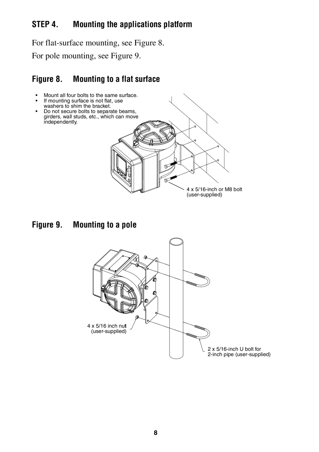 Emerson 3350, 3700 installation instructions Mounting the applications platform, Mounting to a flat surface 