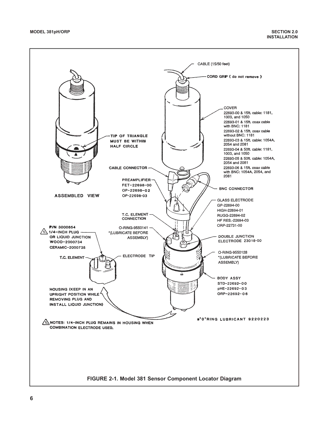 Emerson instruction manual Model 381 Sensor Component Locator Diagram 