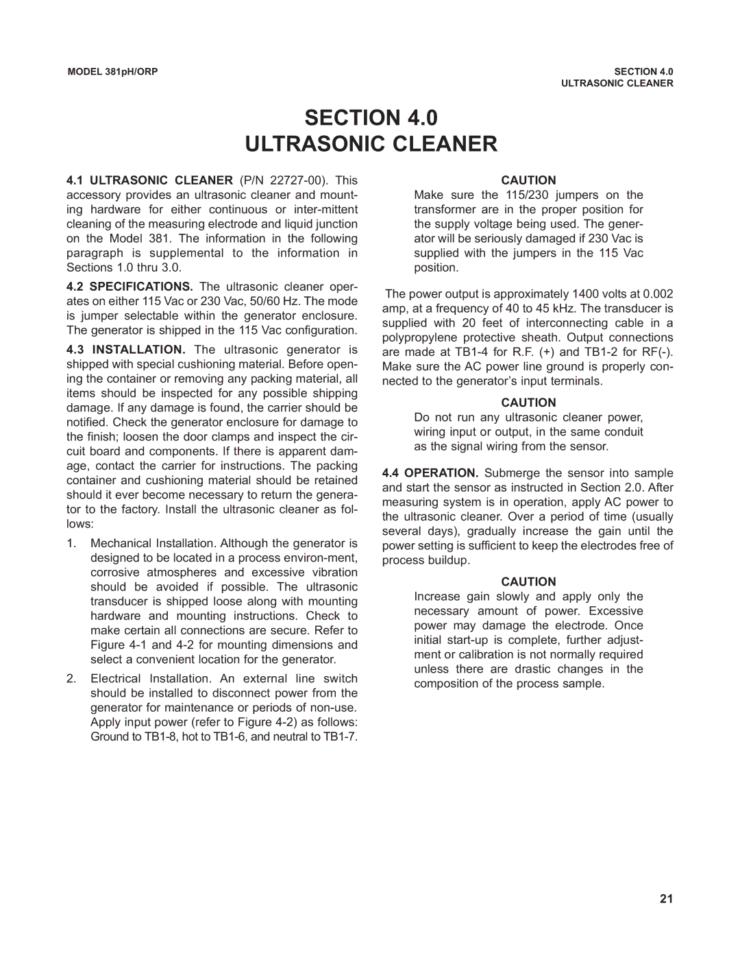 Emerson 381 instruction manual Section Ultrasonic Cleaner 