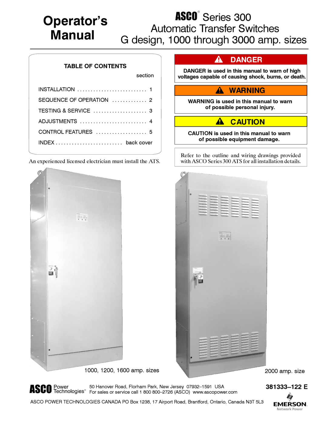 Emerson 381333122 E manual Operator’s Manual, 381333-122 E 