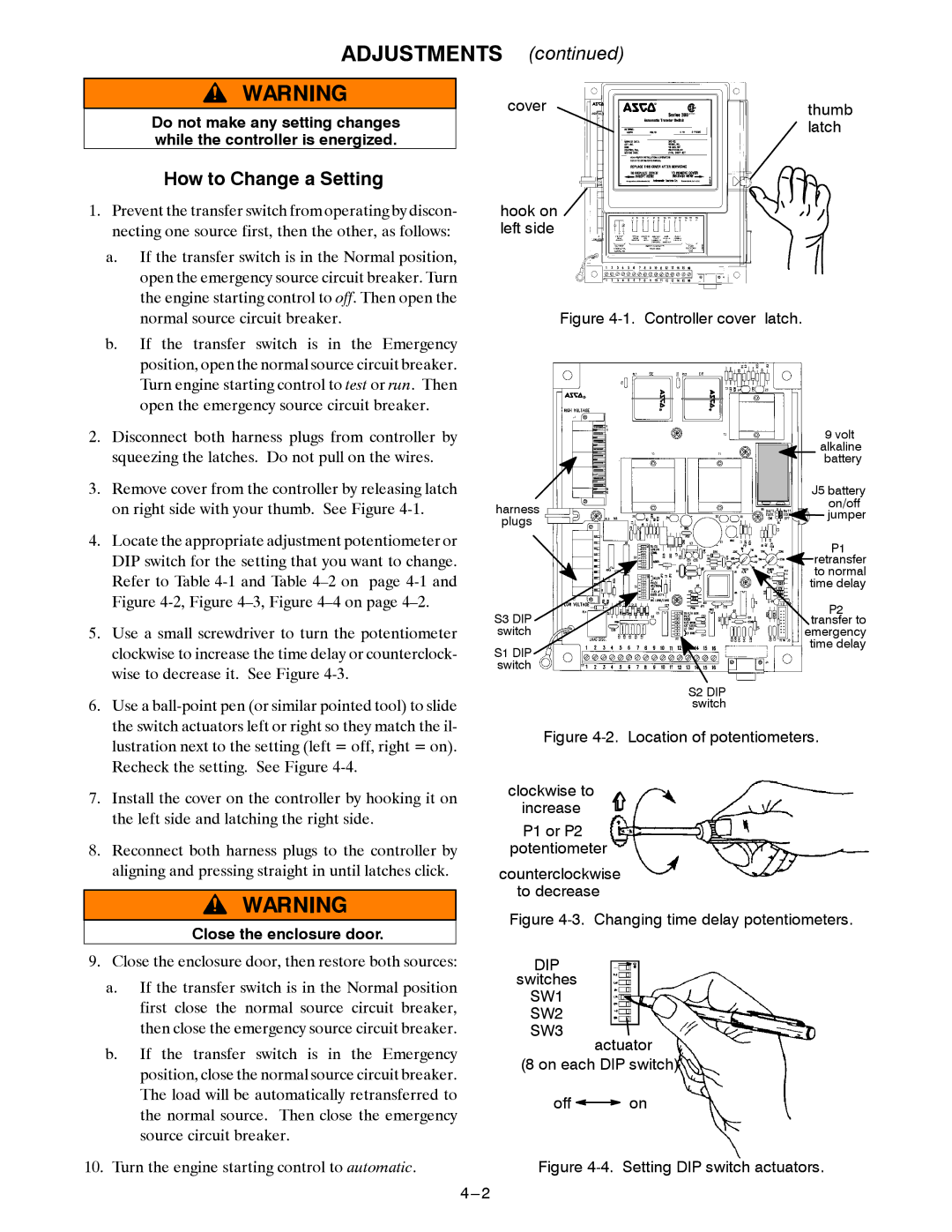 Emerson 381333122 E manual Adjustments, How to Change a Setting, Close the enclosure door 