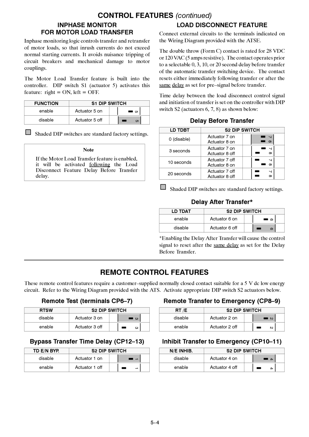 Emerson 381333234 E manual Remote Control Features, Inphase Monitor For Motor Load Transfer, Load Disconnect Feature 