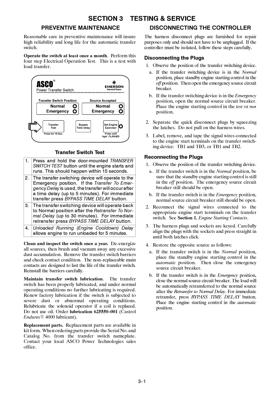 Emerson 381333234 E manual Testing & Service, Preventive Maintenance, Disconnecting the Controller 