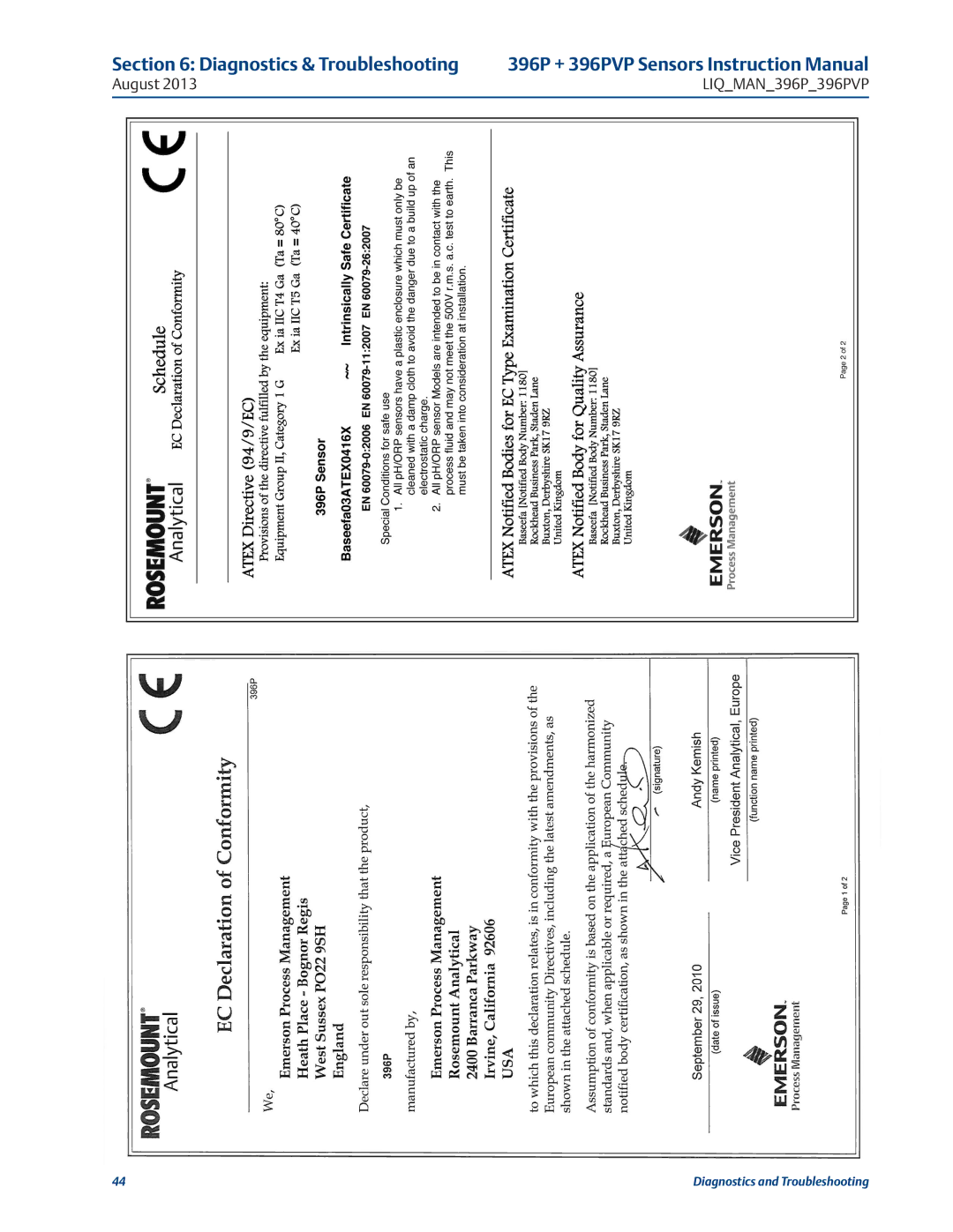 Emerson 396PVP instruction manual Diagnostics & Troubleshooting 