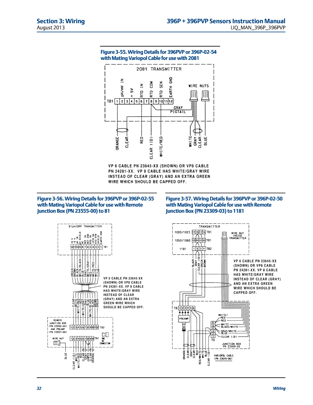 Emerson instruction manual Wiring, 396P + 396PVP Sensors Instruction Manual 