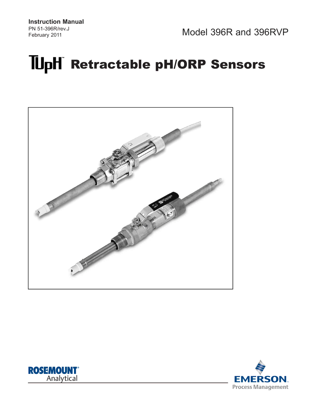 Emerson 396RVP instruction manual Retractable pH/ORP Sensors 