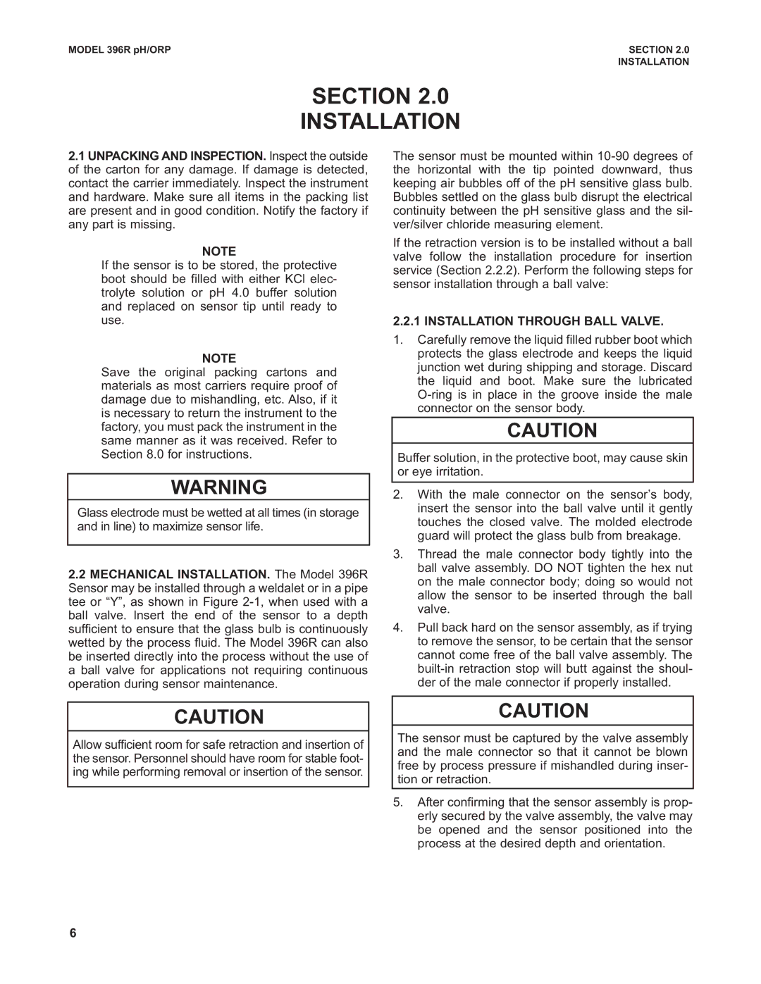 Emerson 396RVP instruction manual Section Installation, Installation Through Ball Valve 