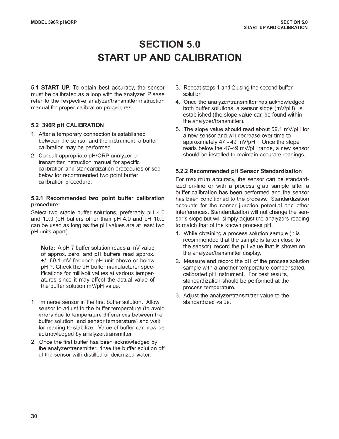 Emerson Section Start UP and Calibration, 396R pH Calibration, Recommended two point buffer calibration procedure 