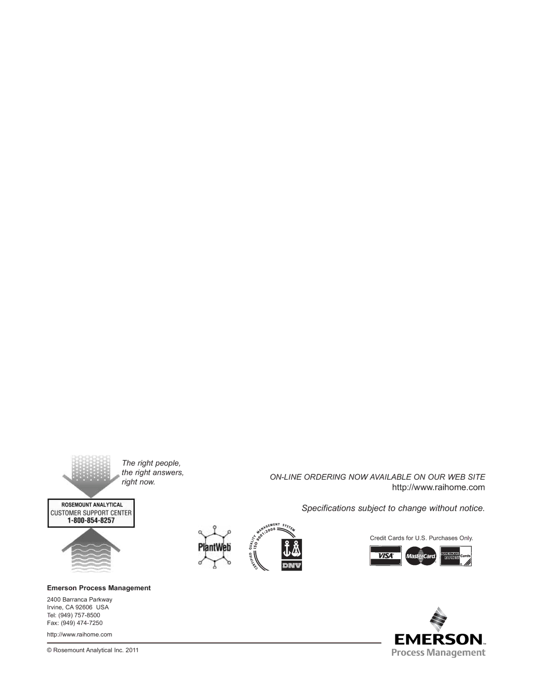 Emerson 396RVP instruction manual Specifications subject to change without notice 