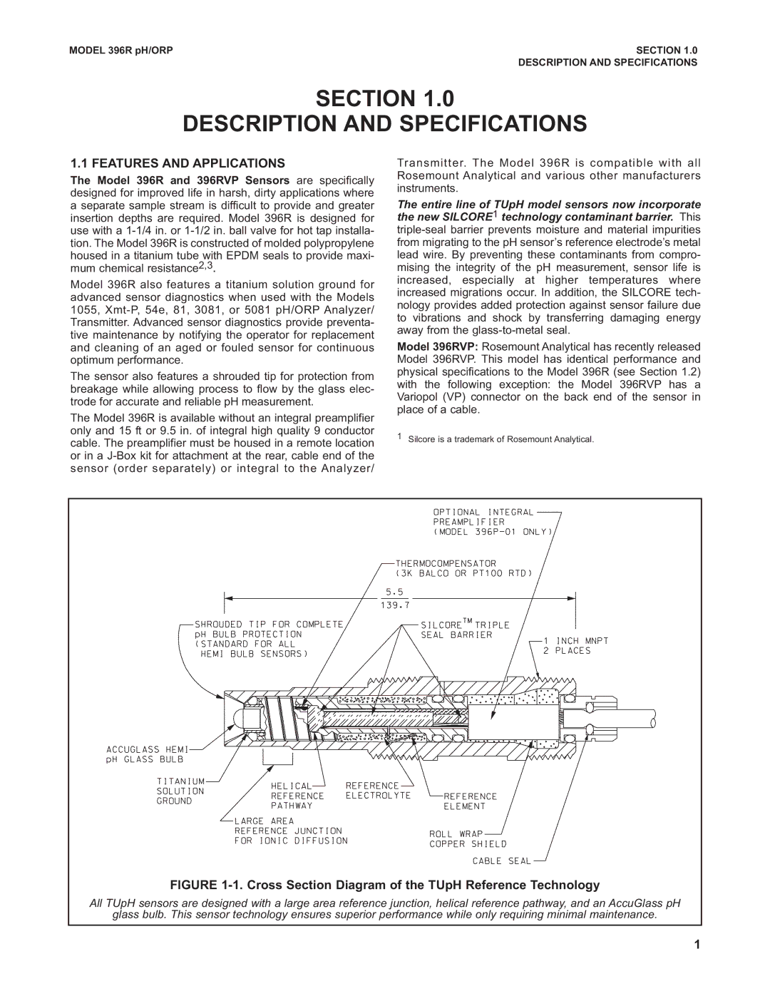 Emerson 396RVP instruction manual Section Description and Specifications, Features and Applications 