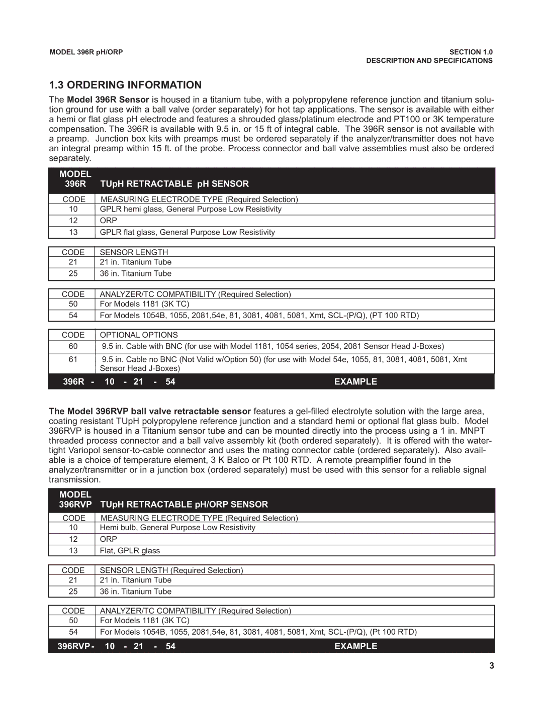 Emerson 396RVP instruction manual Ordering Information, Model 