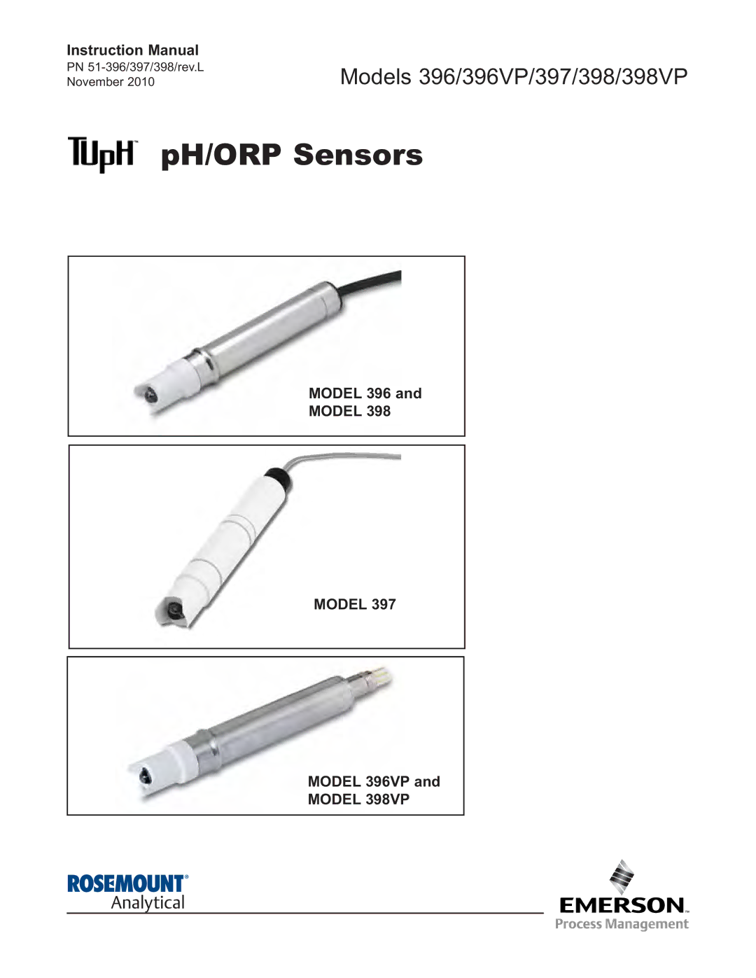 Emerson 396VP, 398VP, 397 instruction manual PH/ORP Sensors, Model 