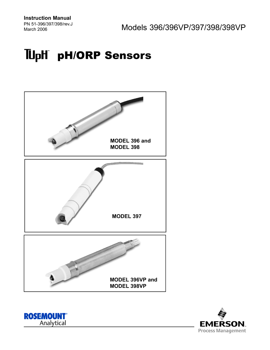 Emerson 396VP, 398VP, 397 instruction manual PH/ORP Sensors, Model 