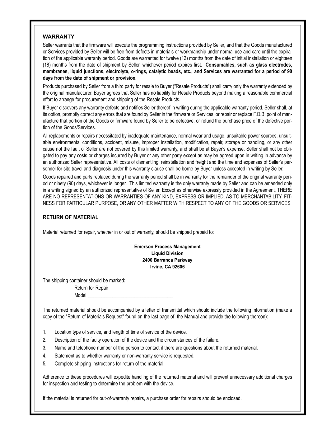 Emerson 397, 396VP, 398VP instruction manual Warranty 