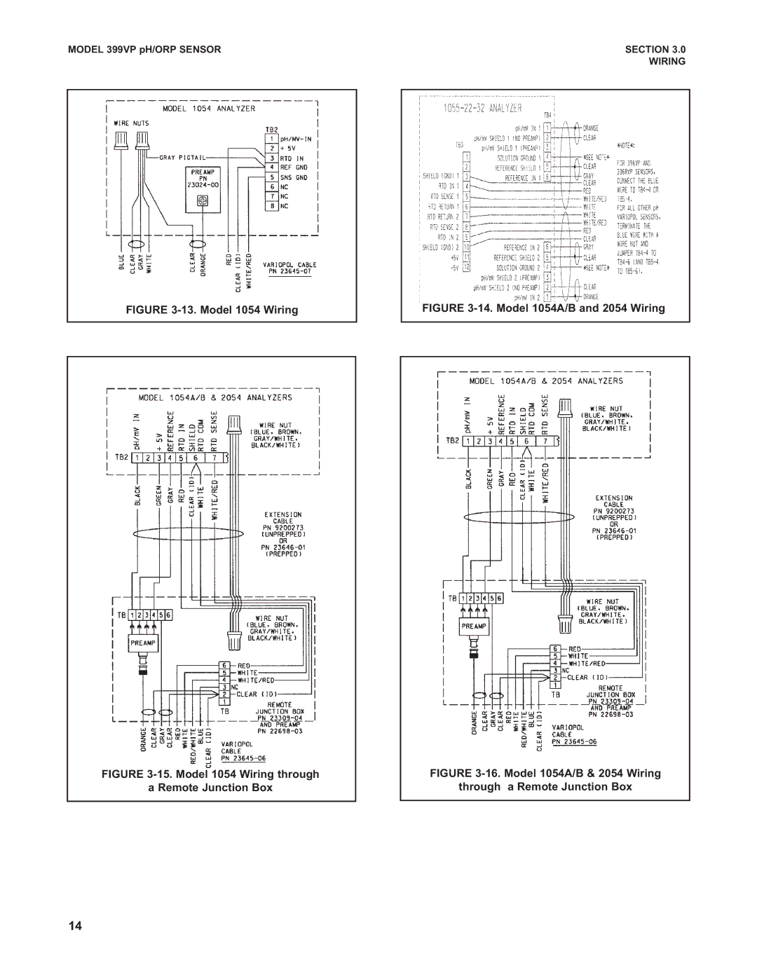 Emerson 399VP, Combination pH/ORP Sensor instruction manual Model 1054 Wiring 