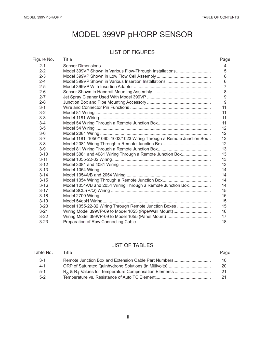 Emerson 399VP, Combination pH/ORP Sensor instruction manual List of Figures, List of Tables 