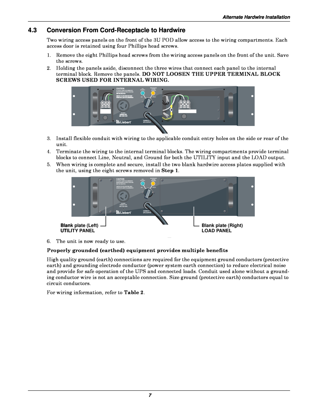 Emerson 3U MP2-220N user manual Conversion From Cord-Receptacle to Hardwire, Screws Used For Internal Wiring 