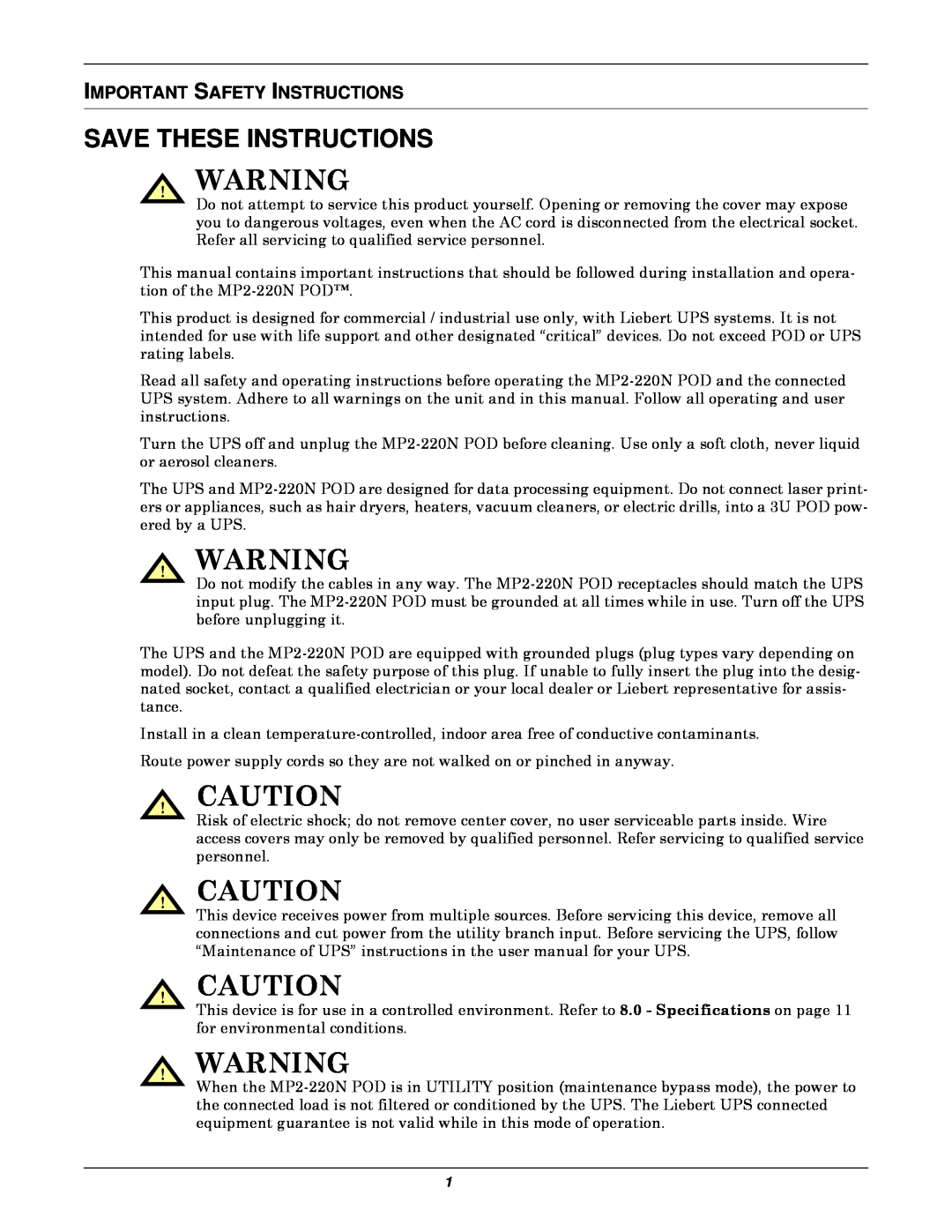 Emerson 3U MP2-220N user manual Important Safety Instructions, Save These Instructions 