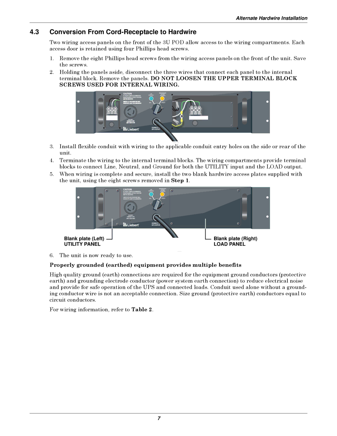 Emerson 3U MP2-220N user manual Conversion From Cord-Receptacle to Hardwire, Screws Used for Internal Wiring 