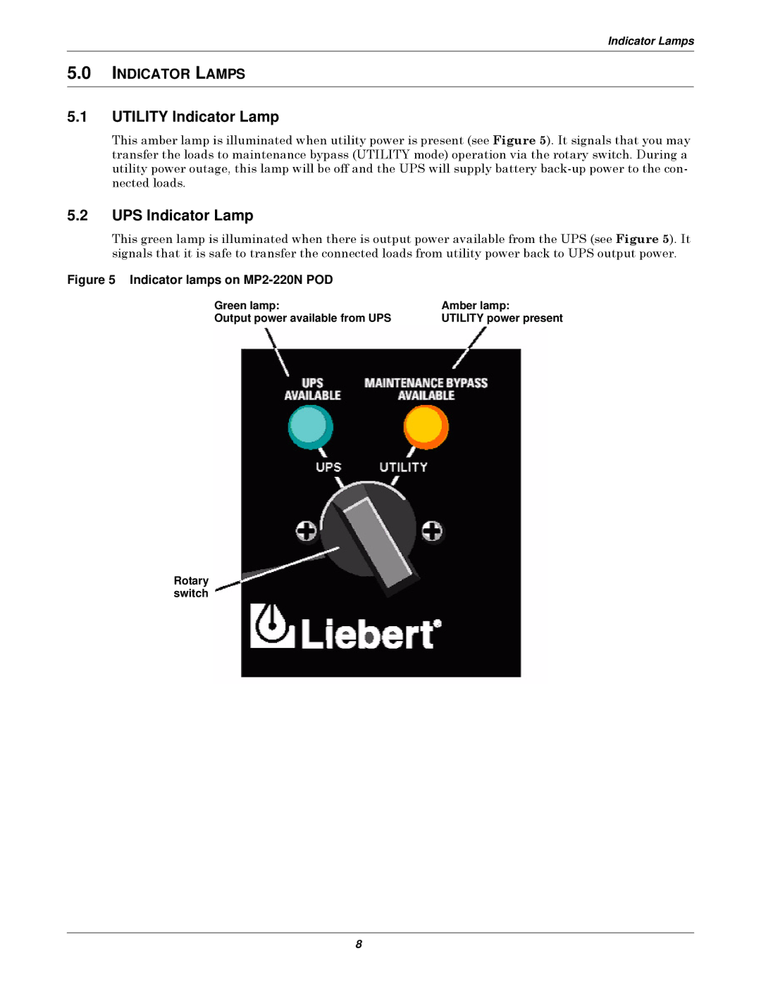 Emerson 3U MP2-220N user manual Utility Indicator Lamp, UPS Indicator Lamp, Indicator Lamps 