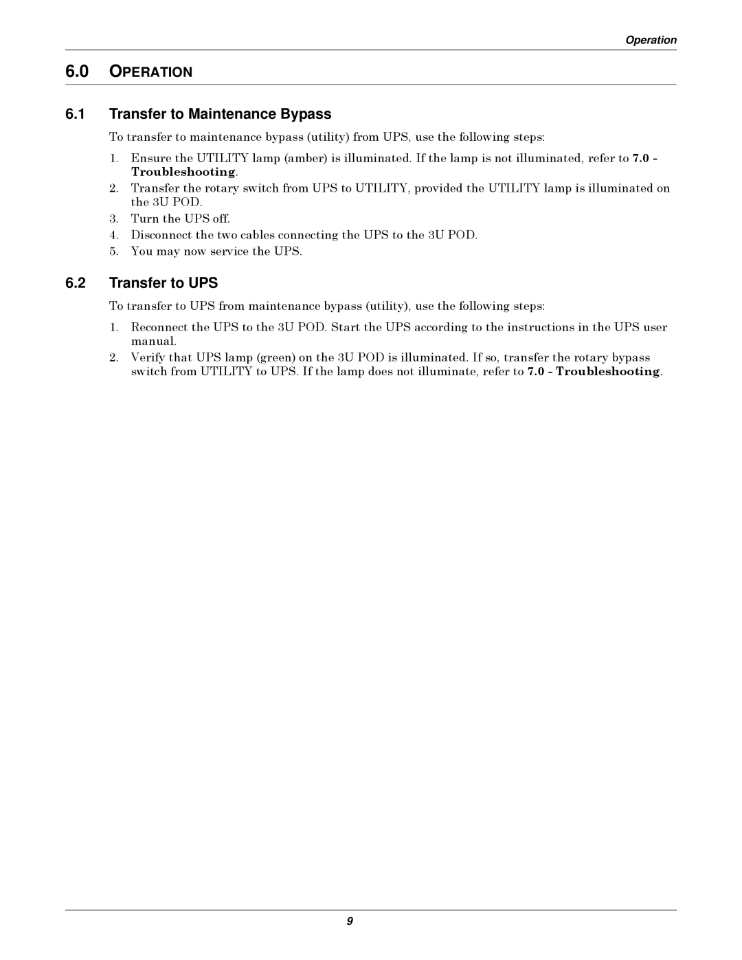 Emerson 3U MP2-220N user manual Transfer to Maintenance Bypass, Transfer to UPS, Operation 