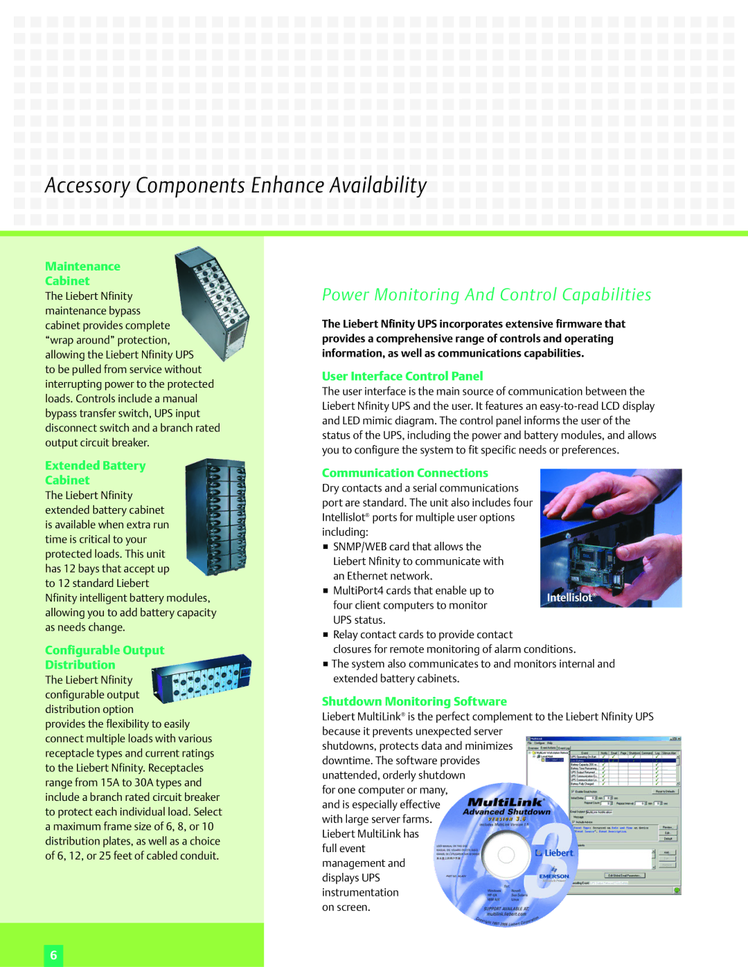 Emerson 4-16kVA, 12-20kVA manual Accessory Components Enhance Availability 