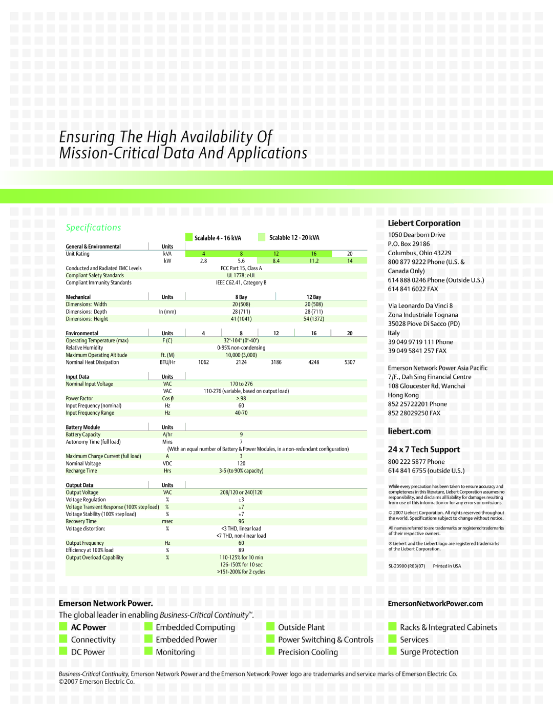 Emerson 4-16kVA, 12-20kVA manual Io n, Global leader in enabling Business-Critical Continuity, Ate, Ion Ing 