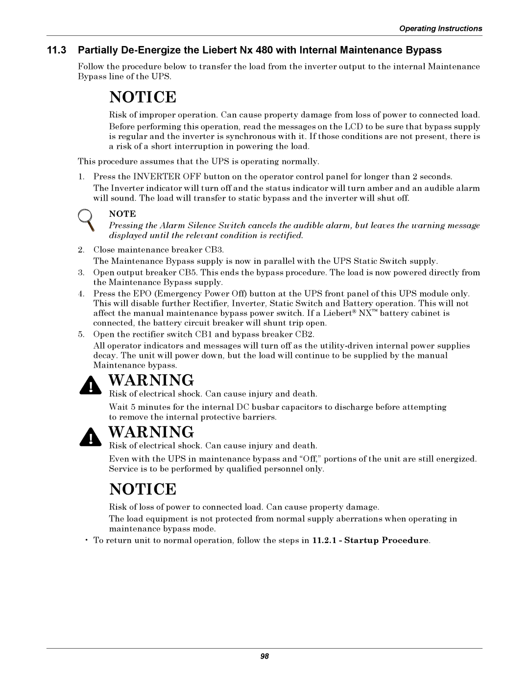 Emerson 40-200KVA user manual Operating Instructions 