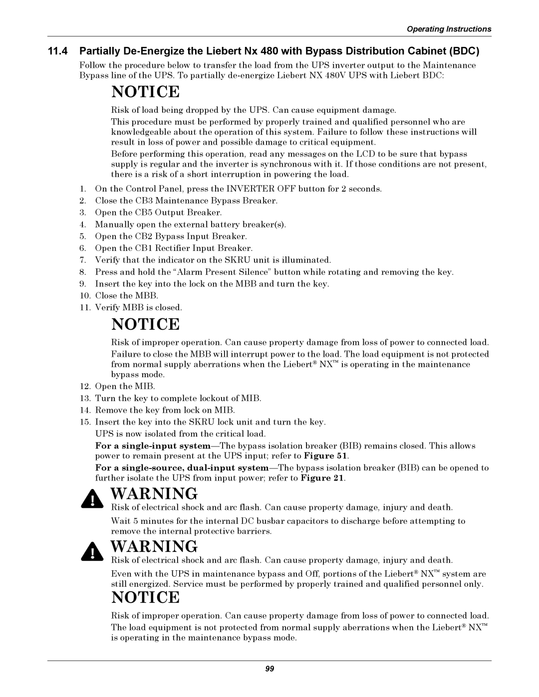 Emerson 40-200KVA user manual Operating Instructions 