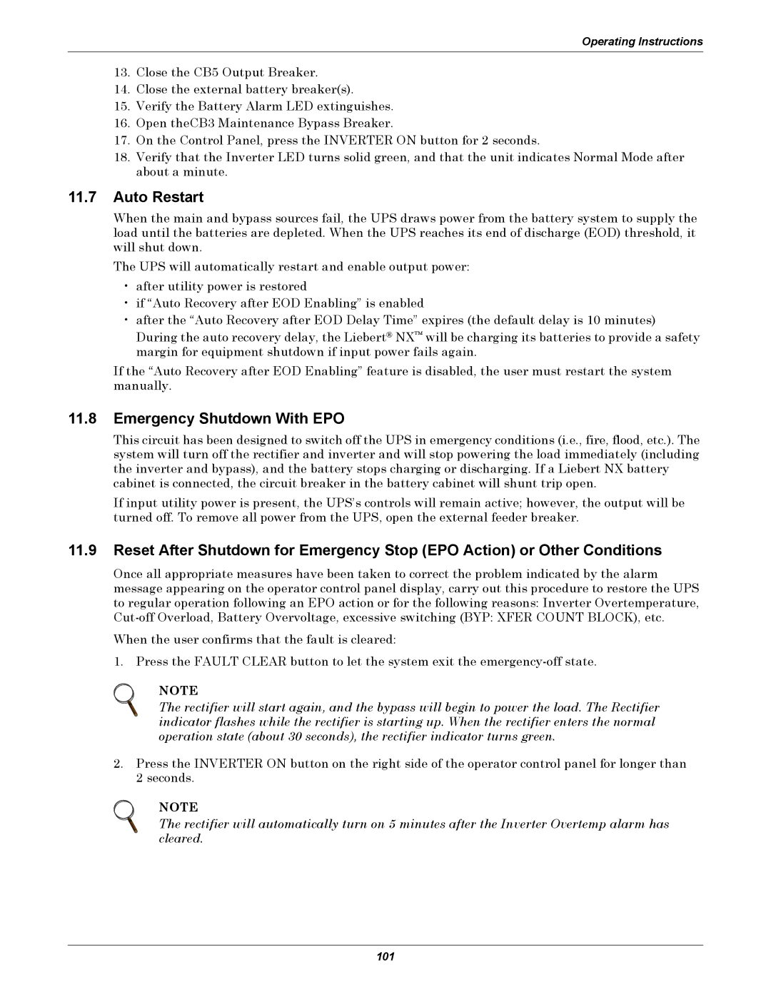 Emerson 40-200KVA user manual Auto Restart, Emergency Shutdown With EPO 