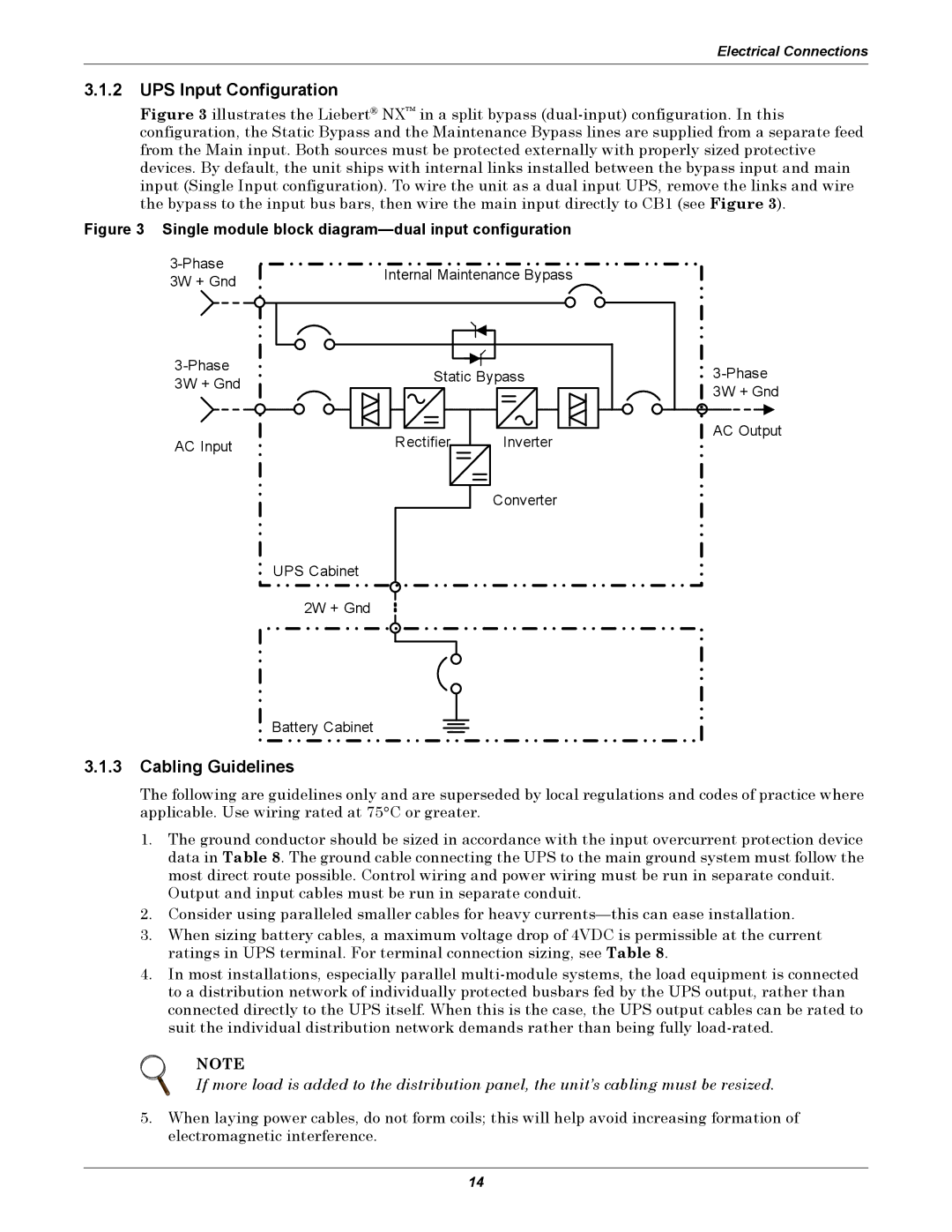 Emerson 40-200KVA user manual UPS Input Configuration, Cabling Guidelines 