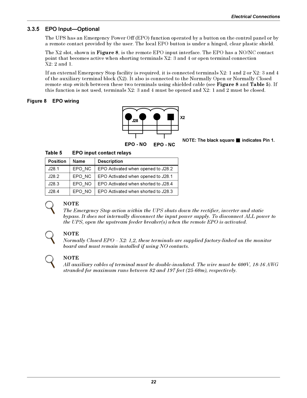 Emerson 40-200KVA user manual EPO Input-Optional, EPO input contact relays, Indicates Pin 