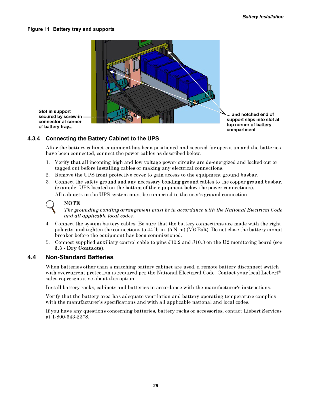 Emerson 40-200KVA user manual Non-Standard Batteries, Connecting the Battery Cabinet to the UPS 