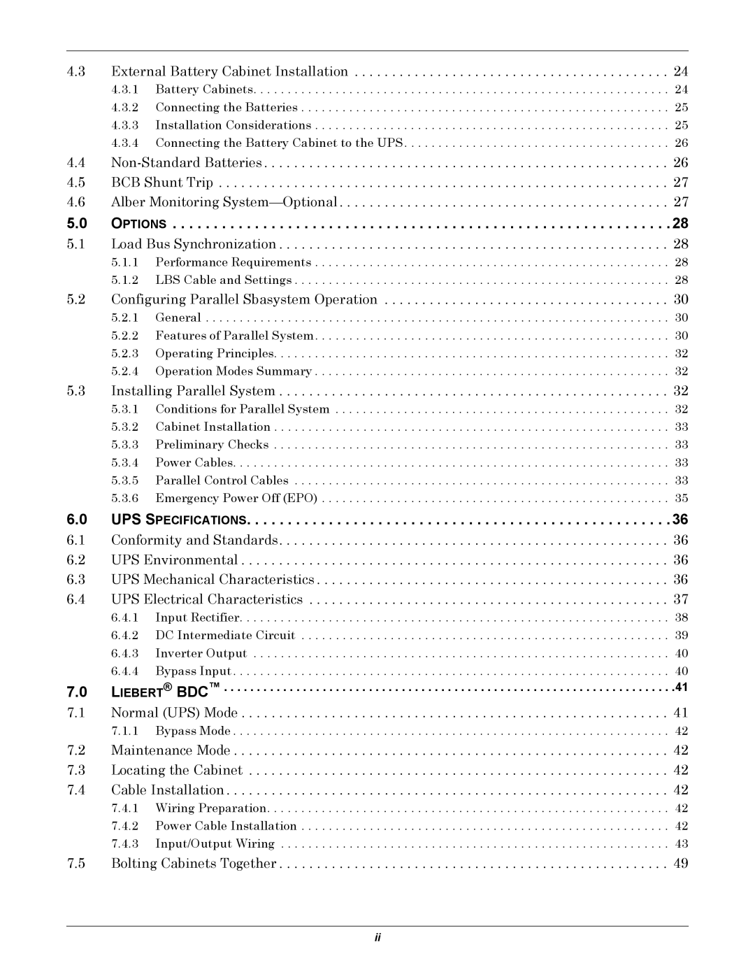 Emerson 40-200KVA user manual Options, UPS Specifications 