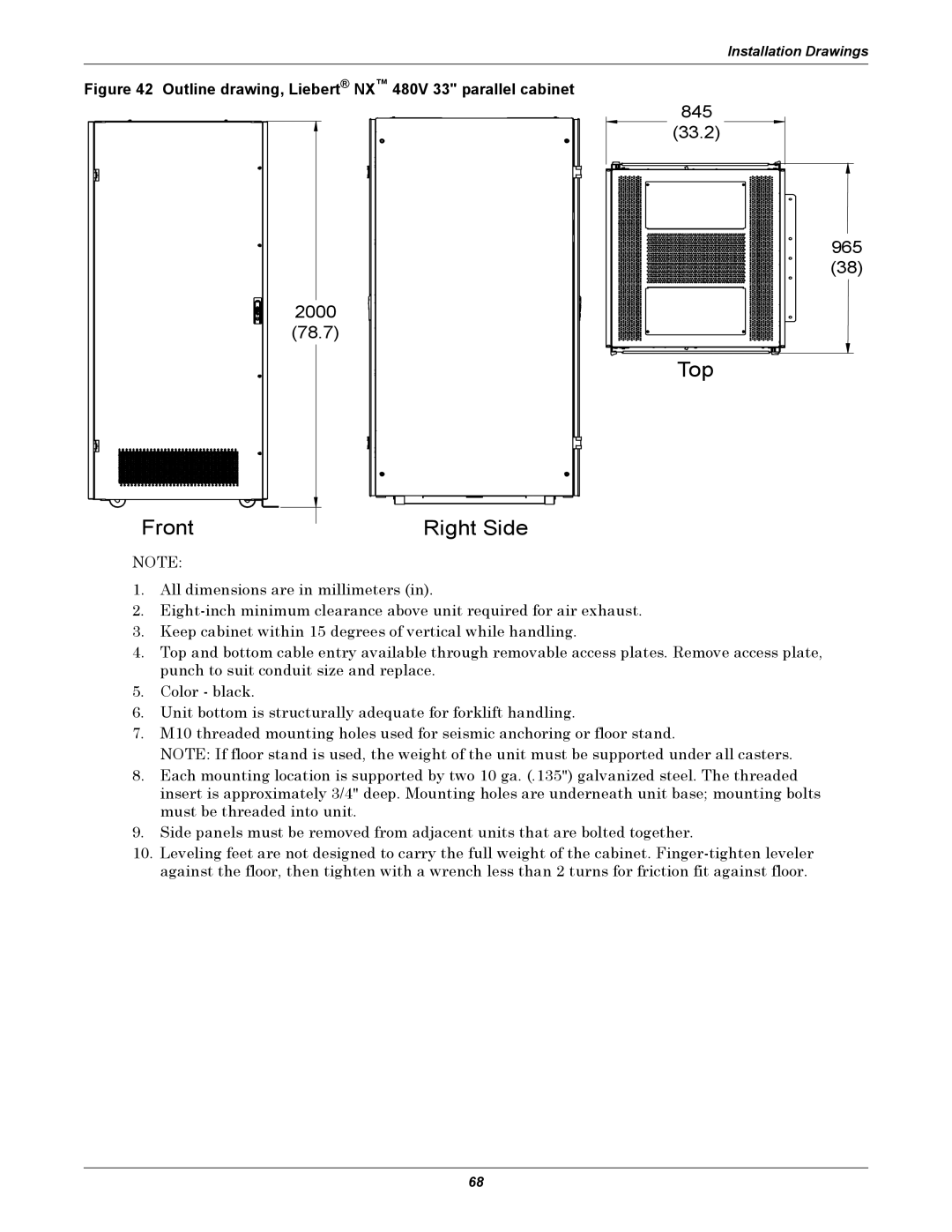 Emerson 40-200KVA user manual Front Top Right Side 