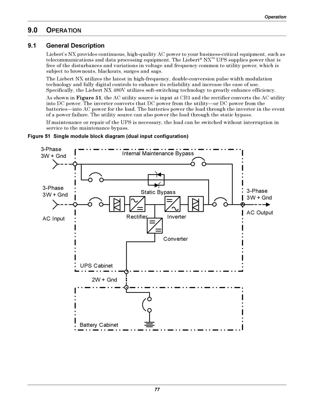 Emerson 40-200KVA user manual General Description, Single module block diagram dual input configuration 