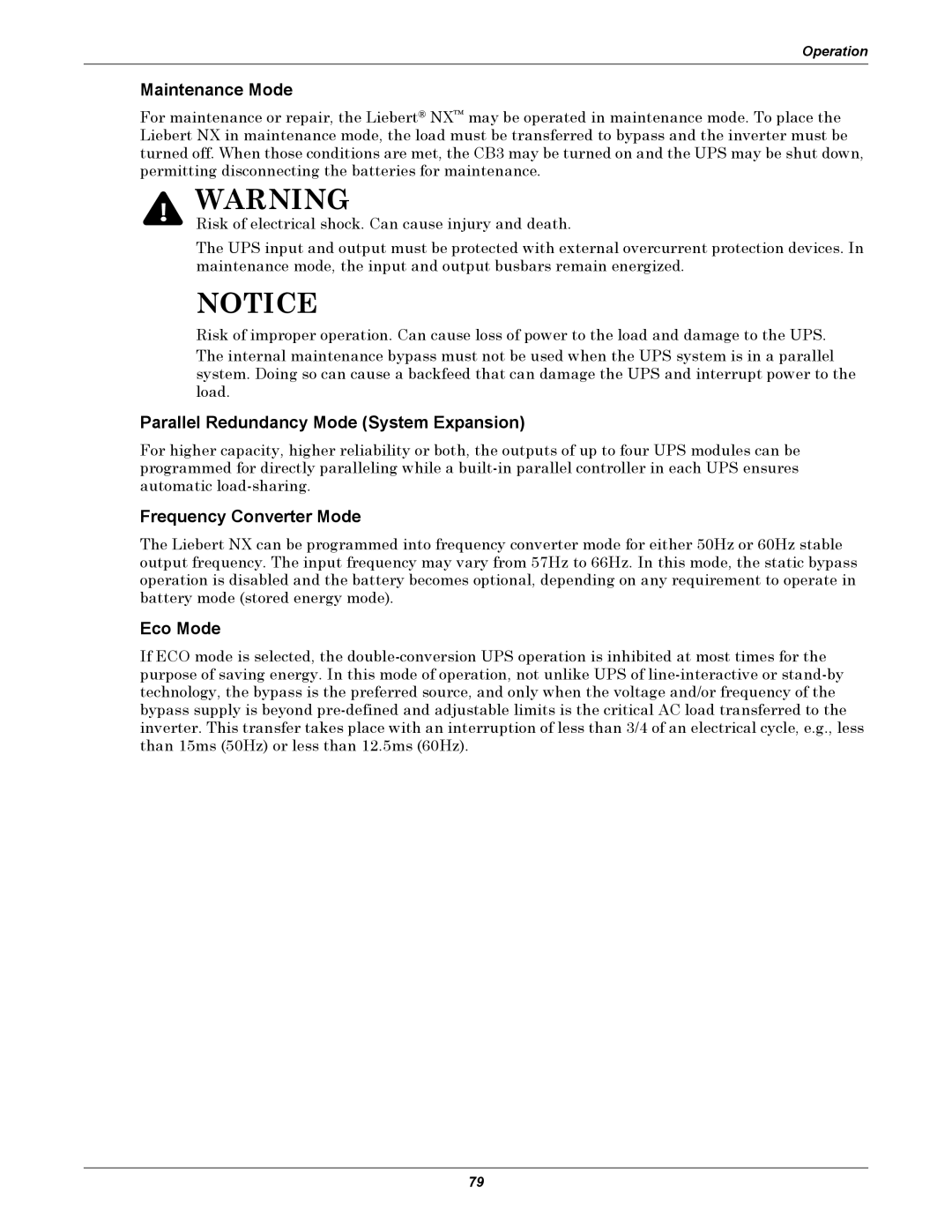 Emerson 40-200KVA user manual Maintenance Mode, Parallel Redundancy Mode System Expansion, Eco Mode 