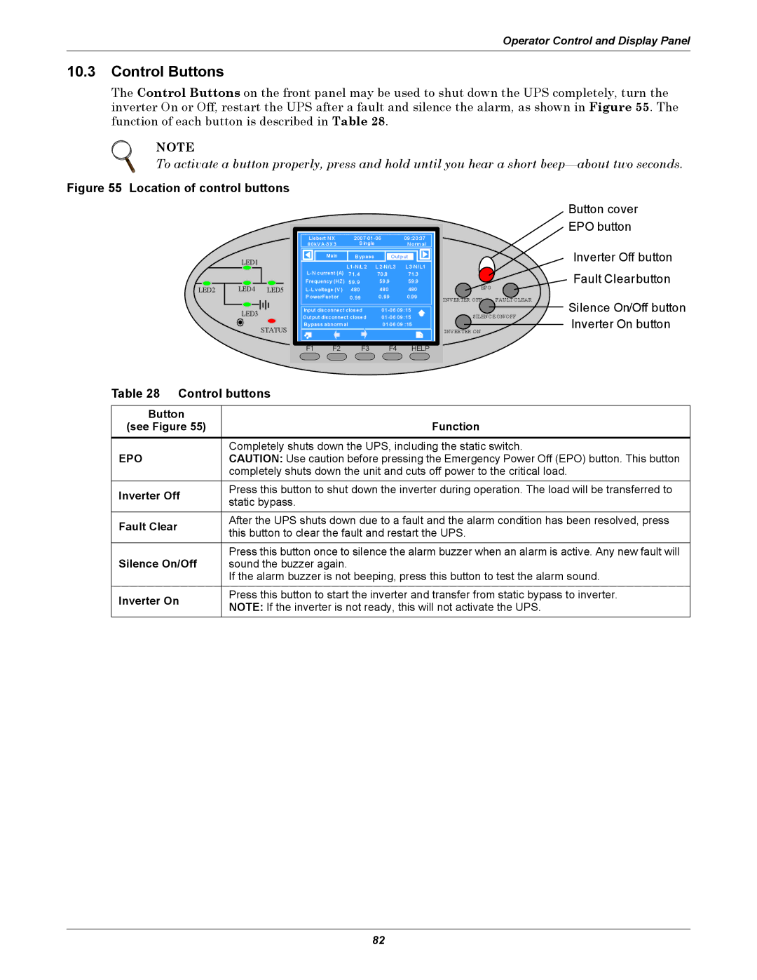 Emerson 40-200KVA user manual Control Buttons, Control buttons 