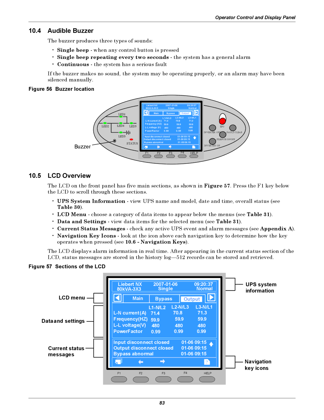 Emerson 40-200KVA user manual Audible Buzzer, LCD Overview 