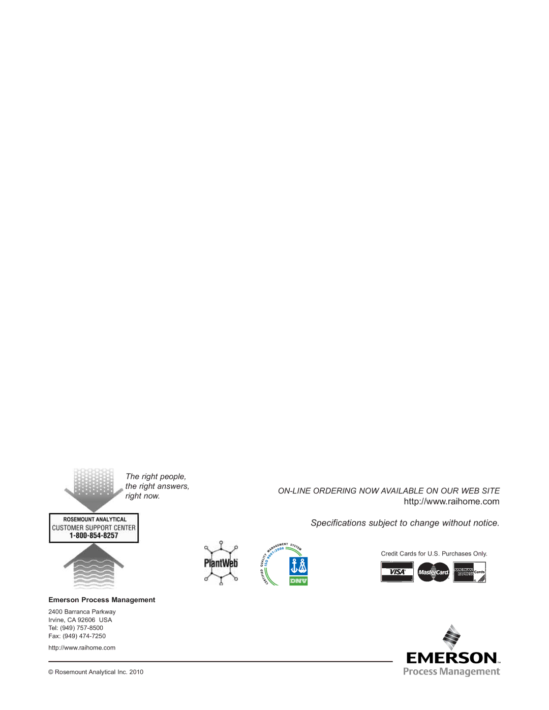 Emerson 400 VP instruction sheet Specifications subject to change without notice 