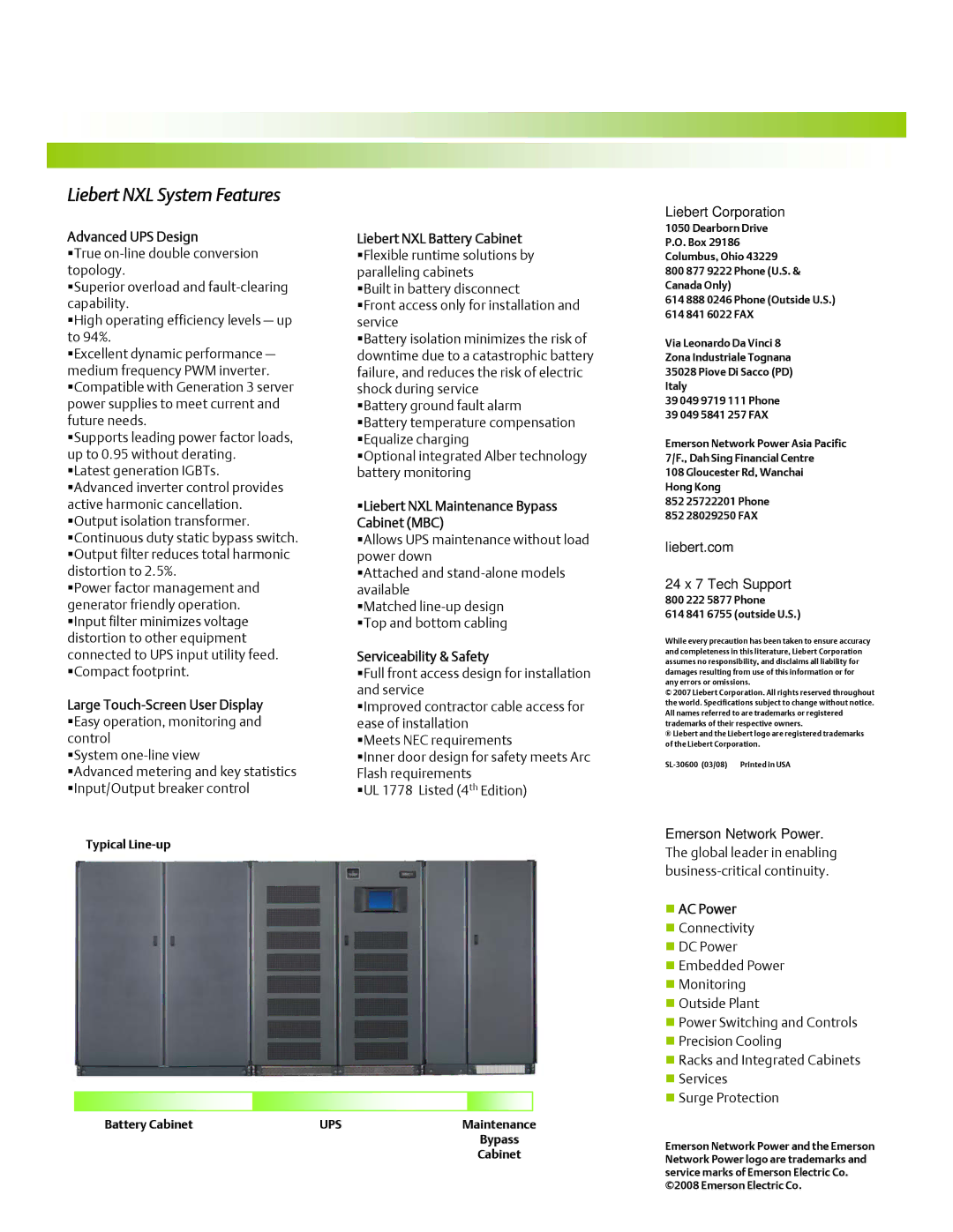 Emerson 400 kVA Advanced UPS Design, Large Touch-Screen User Display, Liebert NXL Battery Cabinet, Serviceability & Safety 