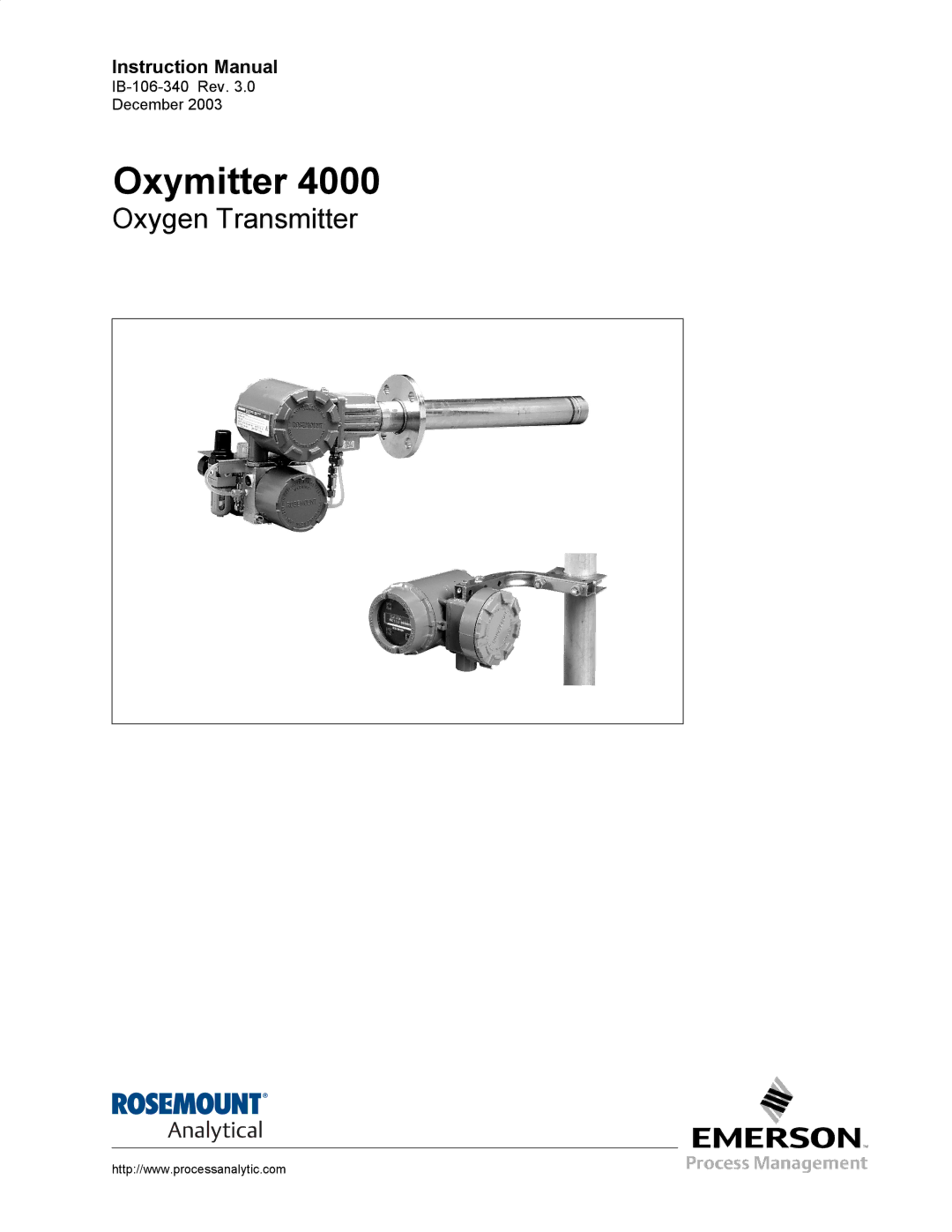 Emerson 4000 manual Oxymitter, IB-106-340 Rev December 