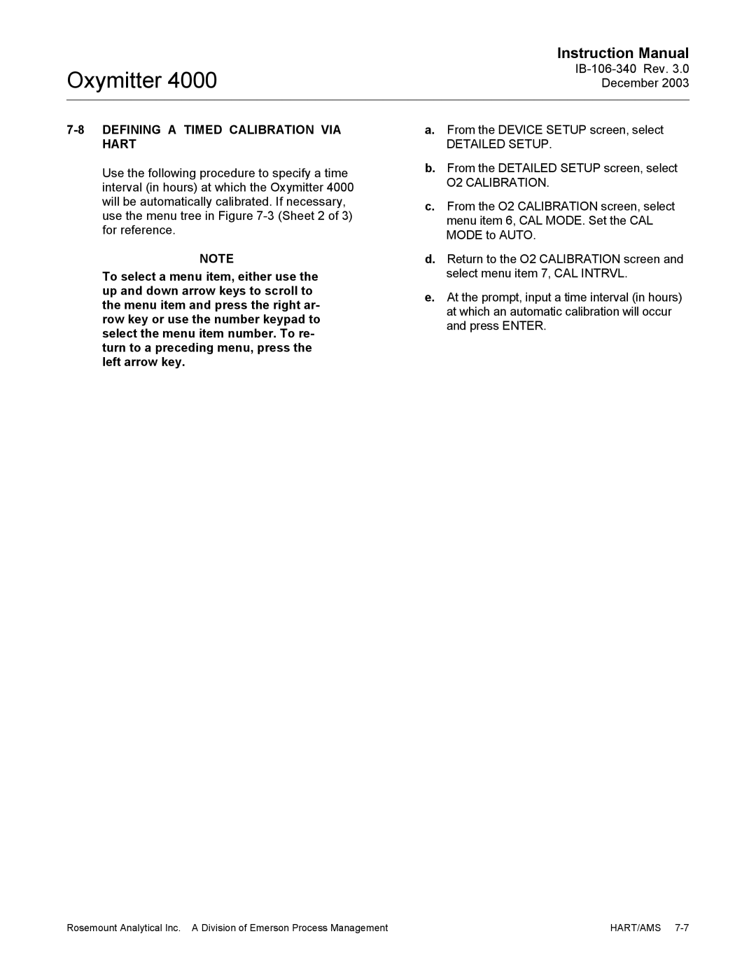 Emerson 4000 manual Defining a Timed Calibration VIA Hart, From the Device Setup screen, select 