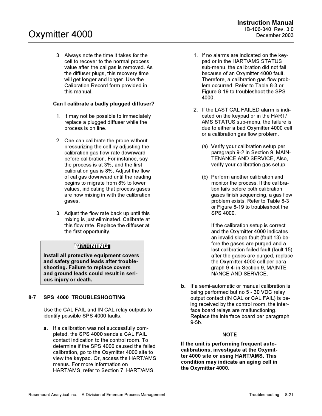 Emerson manual Can I calibrate a badly plugged diffuser?, SPS 4000 Troubleshooting 