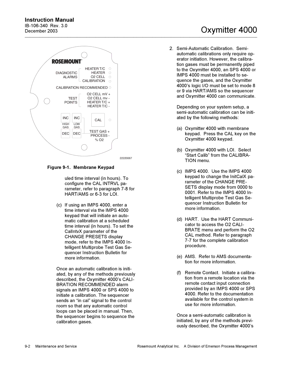 Emerson 4000 manual Start Calib from the Calibra, Tion menu 