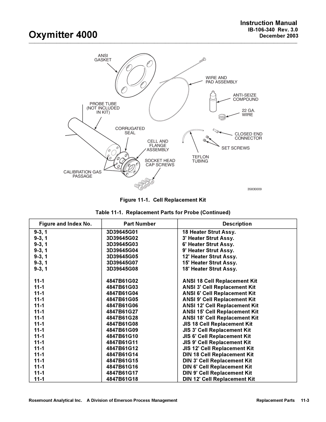 Emerson 4000 manual Cell Replacement Kit 